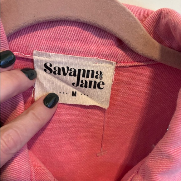 Anthropologie Savanna Jane Pink Jean Jacket with Pearl Details - Picture 5 of 5